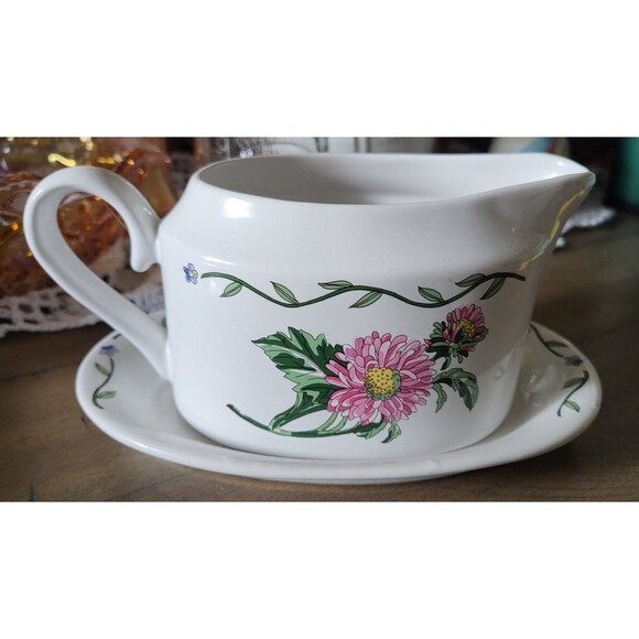 INTERNATIONAL Tableworks TERRACE BLOSSOMS - Gravy Boat with Underplate - Picture 3 of 7